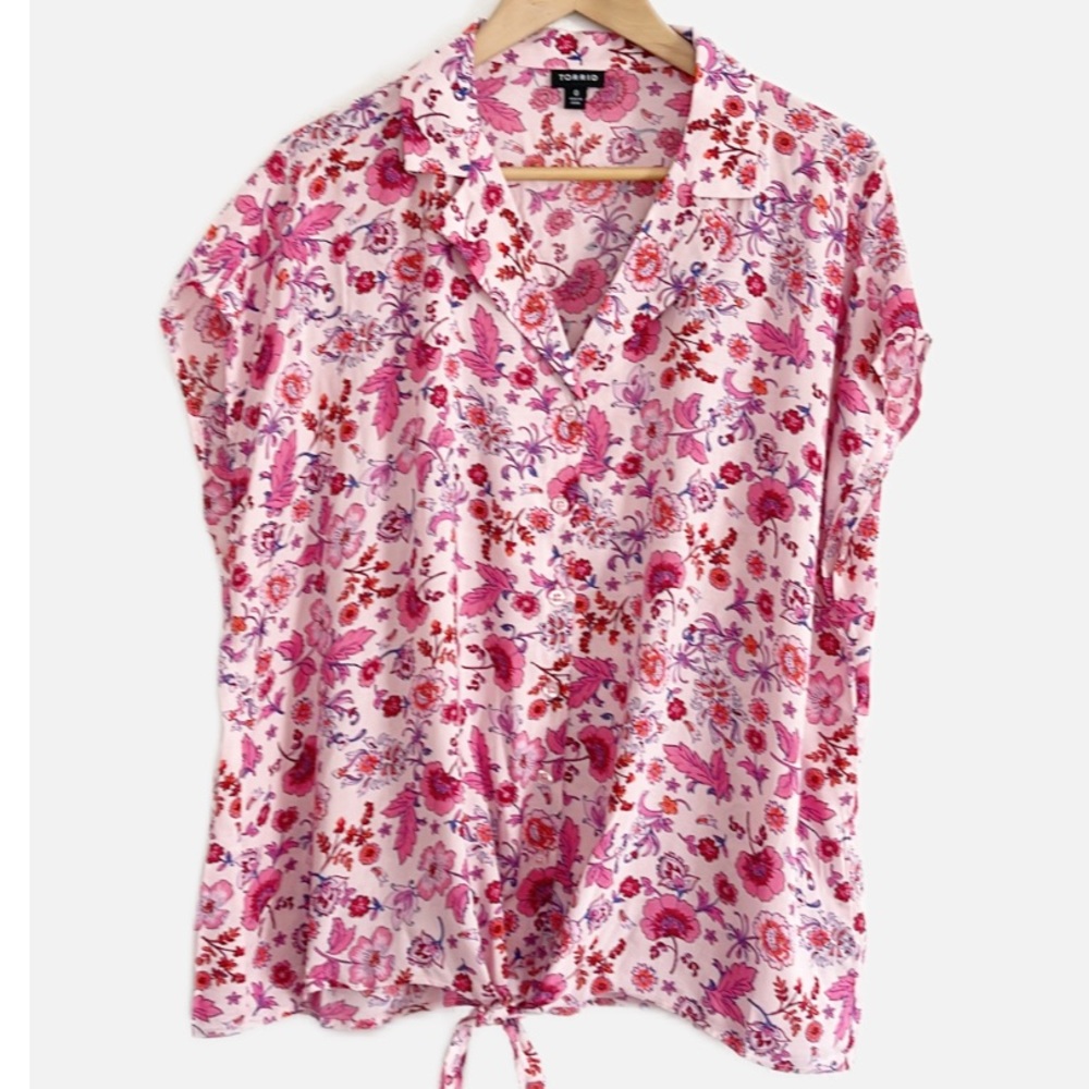 Torrid Challis tie front dolman shirt 0